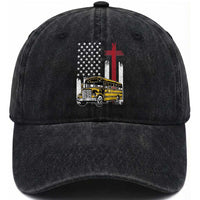 Bus Driver Patriotic Christian USA Flag Washed Cotton Baseball Cap School Bus Driver