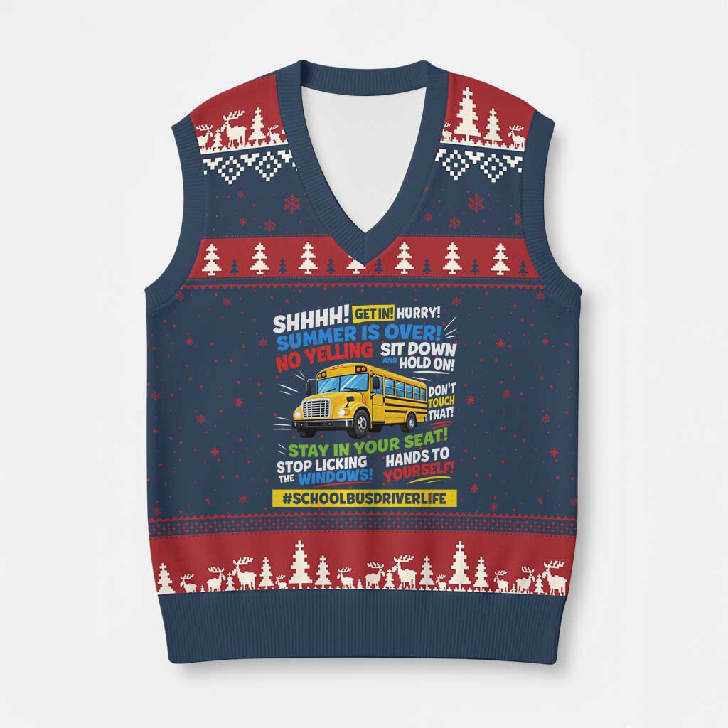 Funny School Bus Driver Life V-Neck Knit Sweater Vest Back to School Teacher Kids