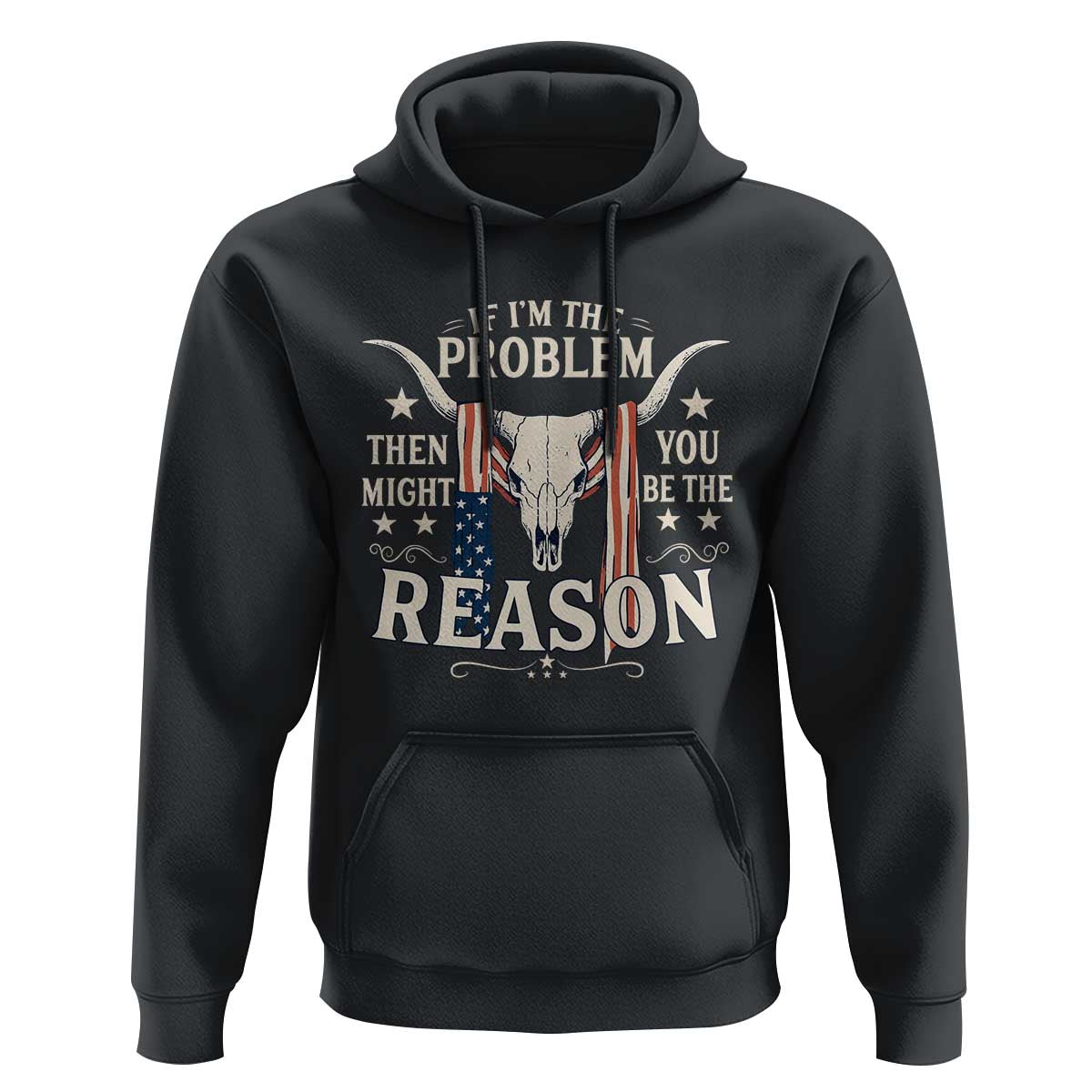 Cow Bull Skull American Flag Vintage Western Hoodie - Wonder Print Shop