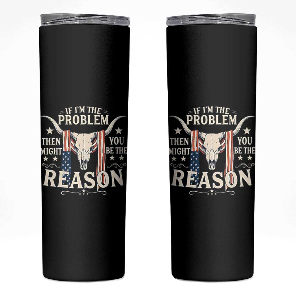 Cow Bull Skull American Flag Vintage Western Skinny Tumbler