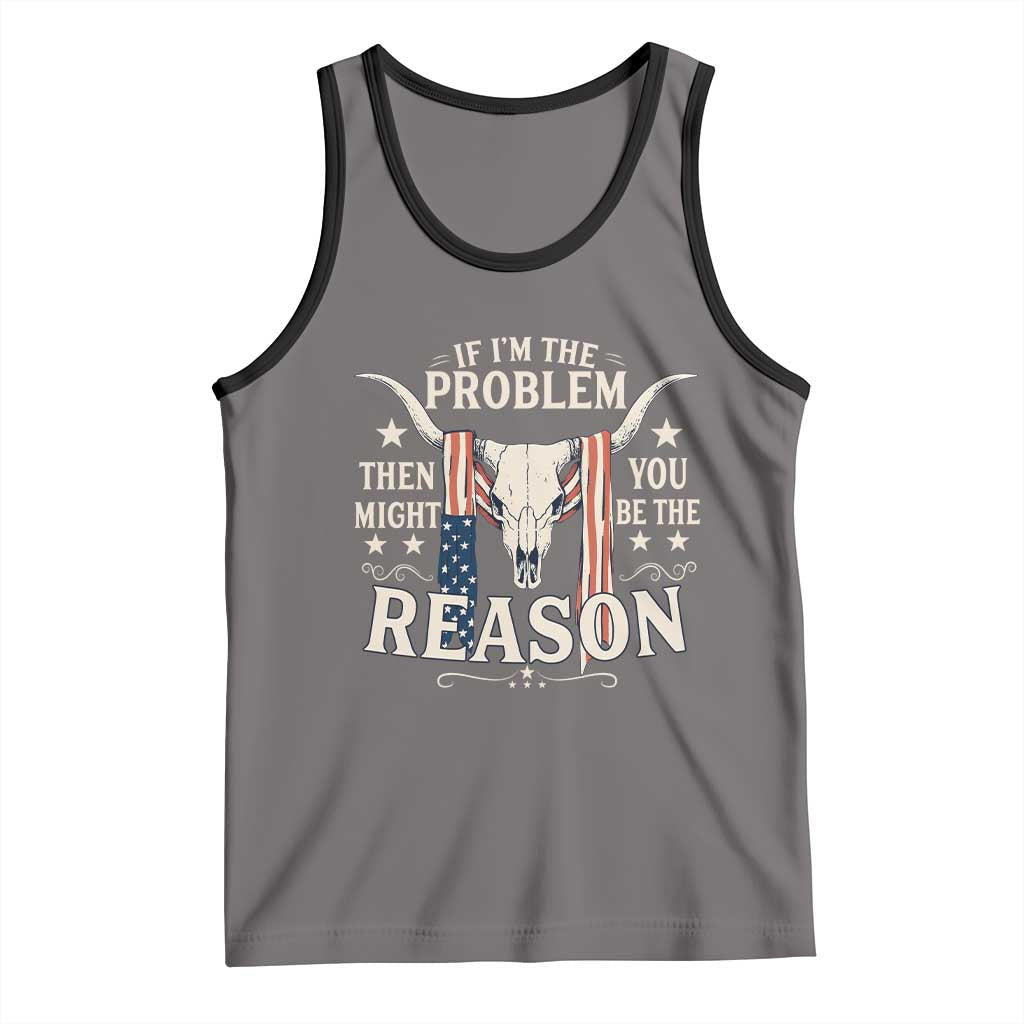 Cow Bull Skull American Flag Vintage Western Tank Top - Wonder Print Shop