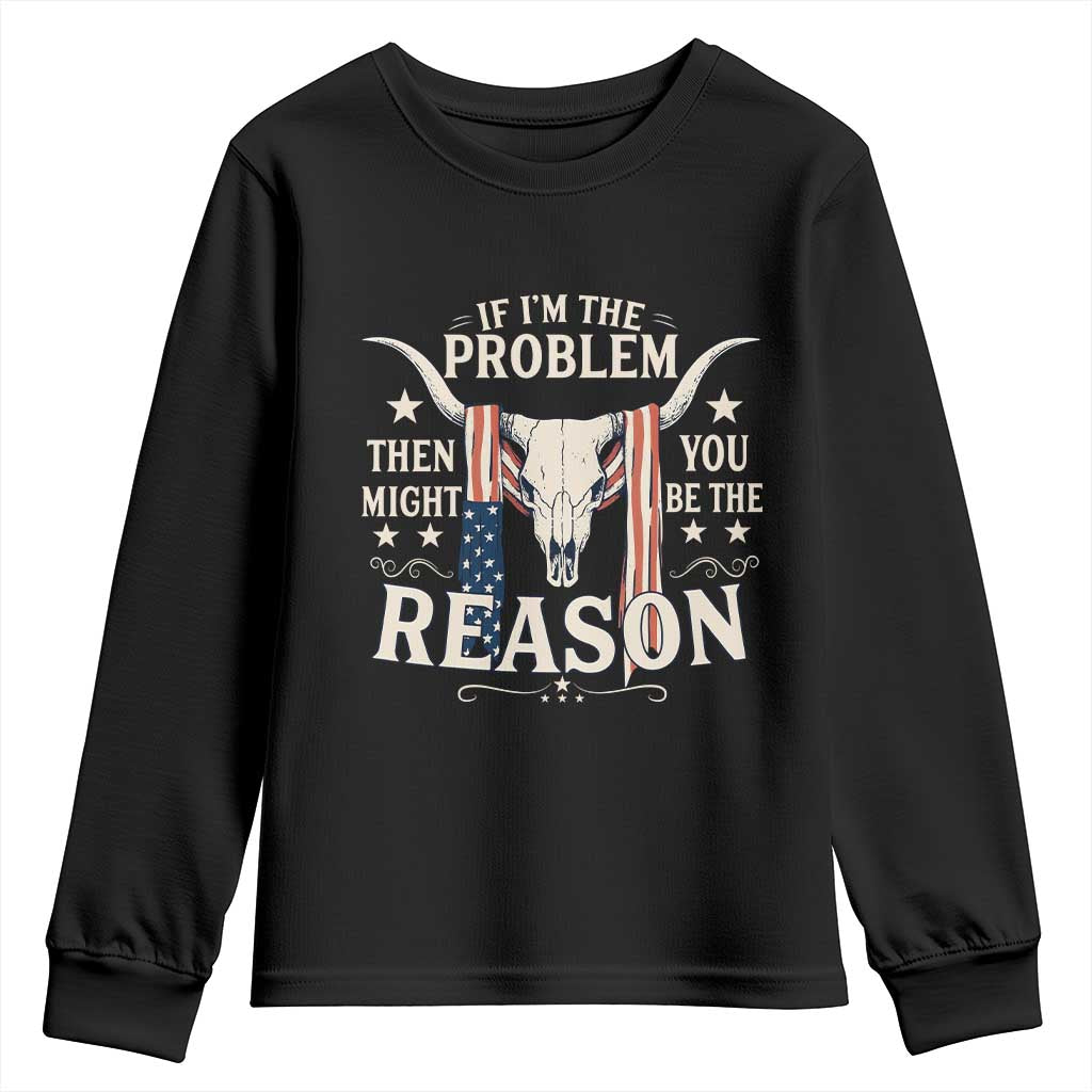 Cow Bull Skull American Flag Vintage Western Youth Sweatshirt - Wonder Print Shop