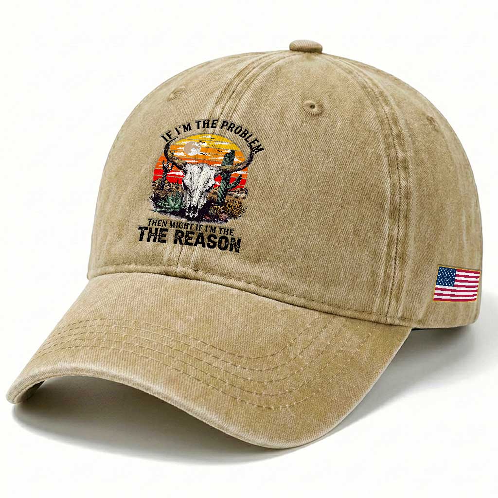 Cow Bull Skull Washed Cotton Baseball Cap If Problem Vintage Then You Might Be Reason