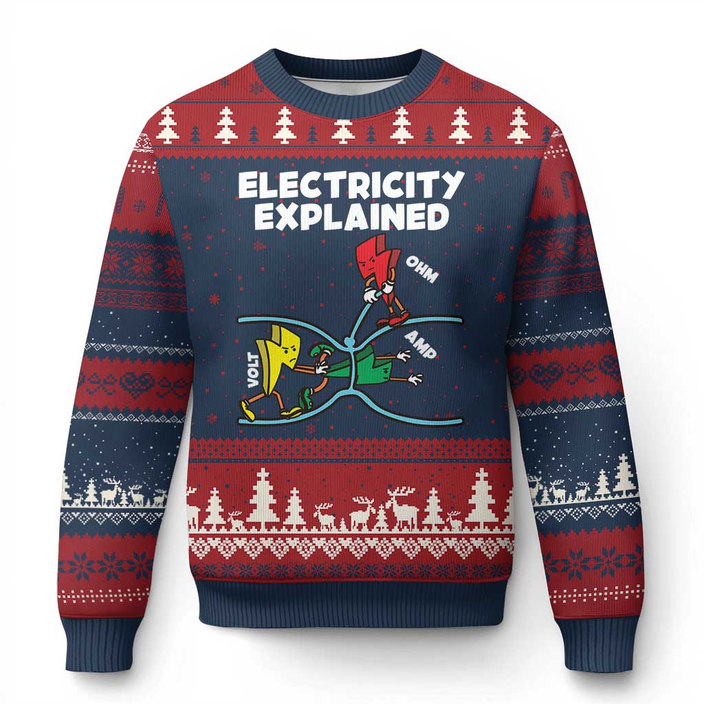 Funny Electricity Ugly Christmas Sweater Ohm's Law Electricity Explained - Wonder Print Shop