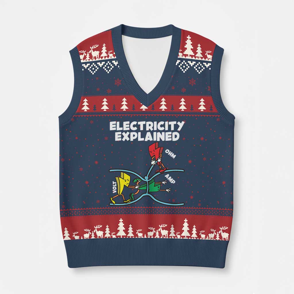 Funny Electricity V-Neck Knit Sweater Vest Ohm's Law Electricity Explained - Wonder Print Shop