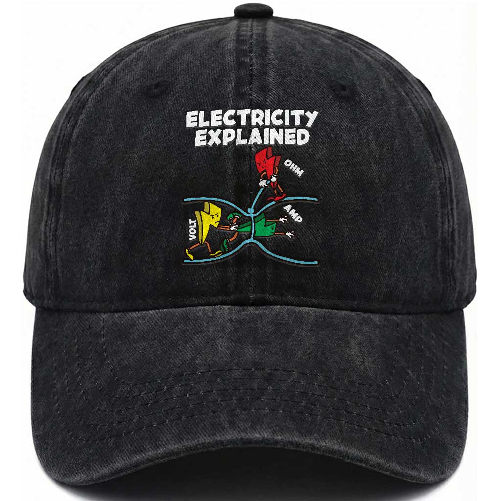 Funny Electricity Washed Cotton Baseball Cap Ohm's Law Electricity Explained