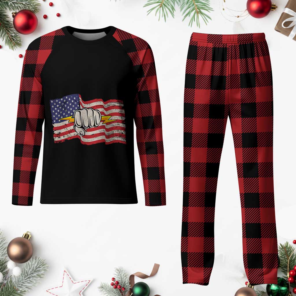 Electrician American Flag Plaid Pajama Set Patriotic Electrical Worker - Wonder Print Shop