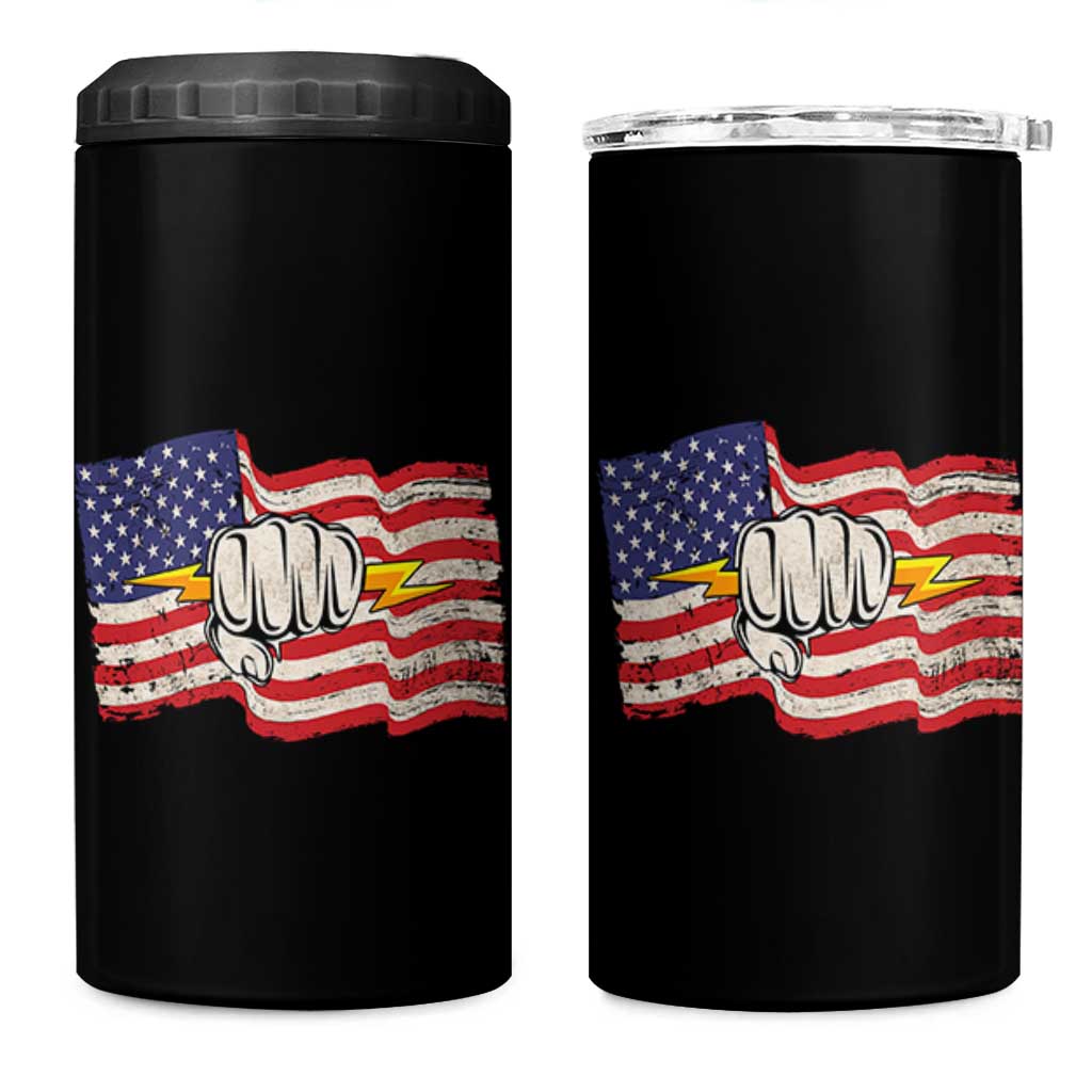 Electrician American Flag 4 in 1 Can Cooler Tumbler Patriotic Electrical Worker