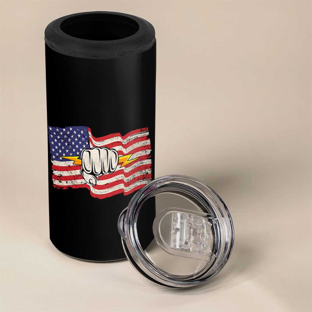 Electrician American Flag 4 in 1 Can Cooler Tumbler Patriotic Electrical Worker