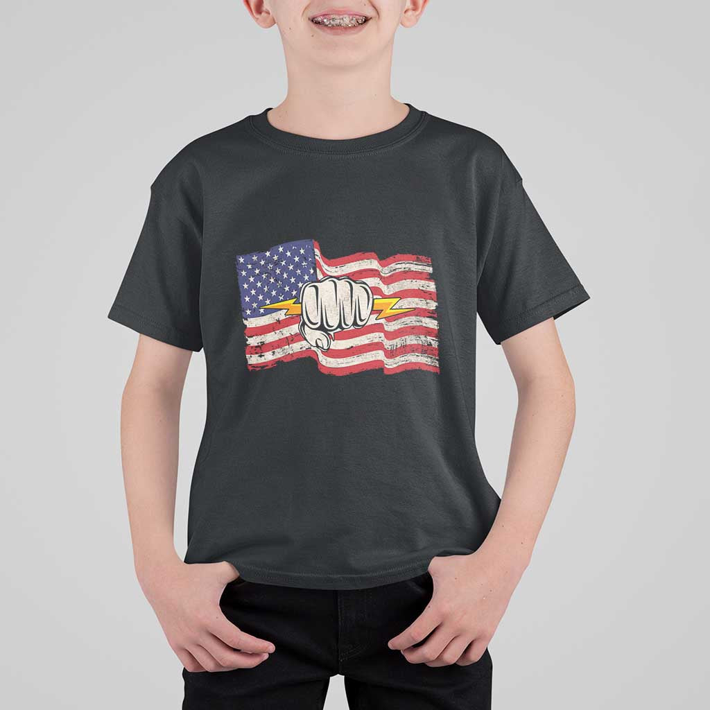 Electrician American Flag T Shirt For Kid Patriotic Electrical Worker - Wonder Print Shop
