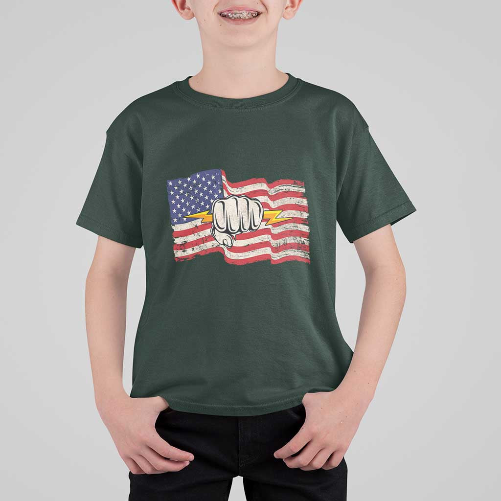 Electrician American Flag T Shirt For Kid Patriotic Electrical Worker - Wonder Print Shop