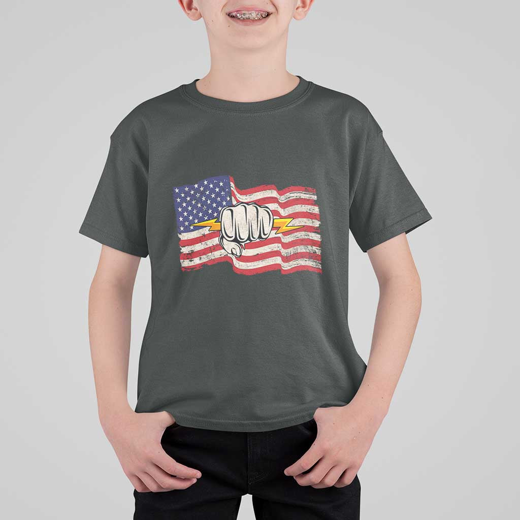 Electrician American Flag T Shirt For Kid Patriotic Electrical Worker - Wonder Print Shop