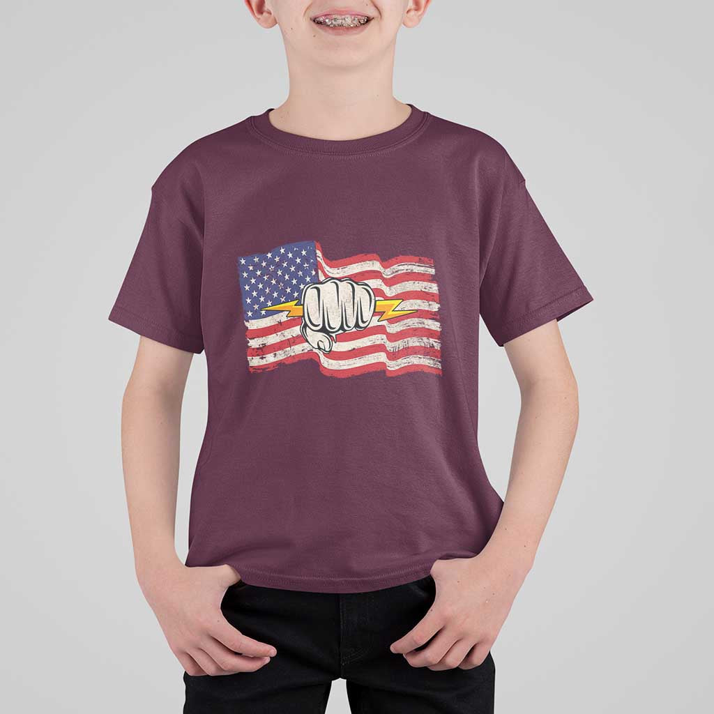 Electrician American Flag T Shirt For Kid Patriotic Electrical Worker - Wonder Print Shop