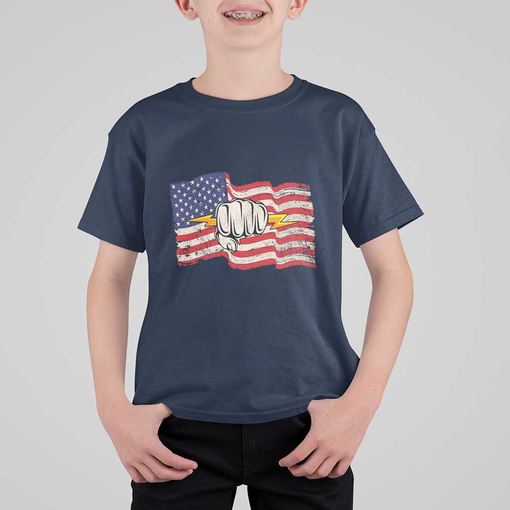 Electrician American Flag T Shirt For Kid Patriotic Electrical Worker - Wonder Print Shop
