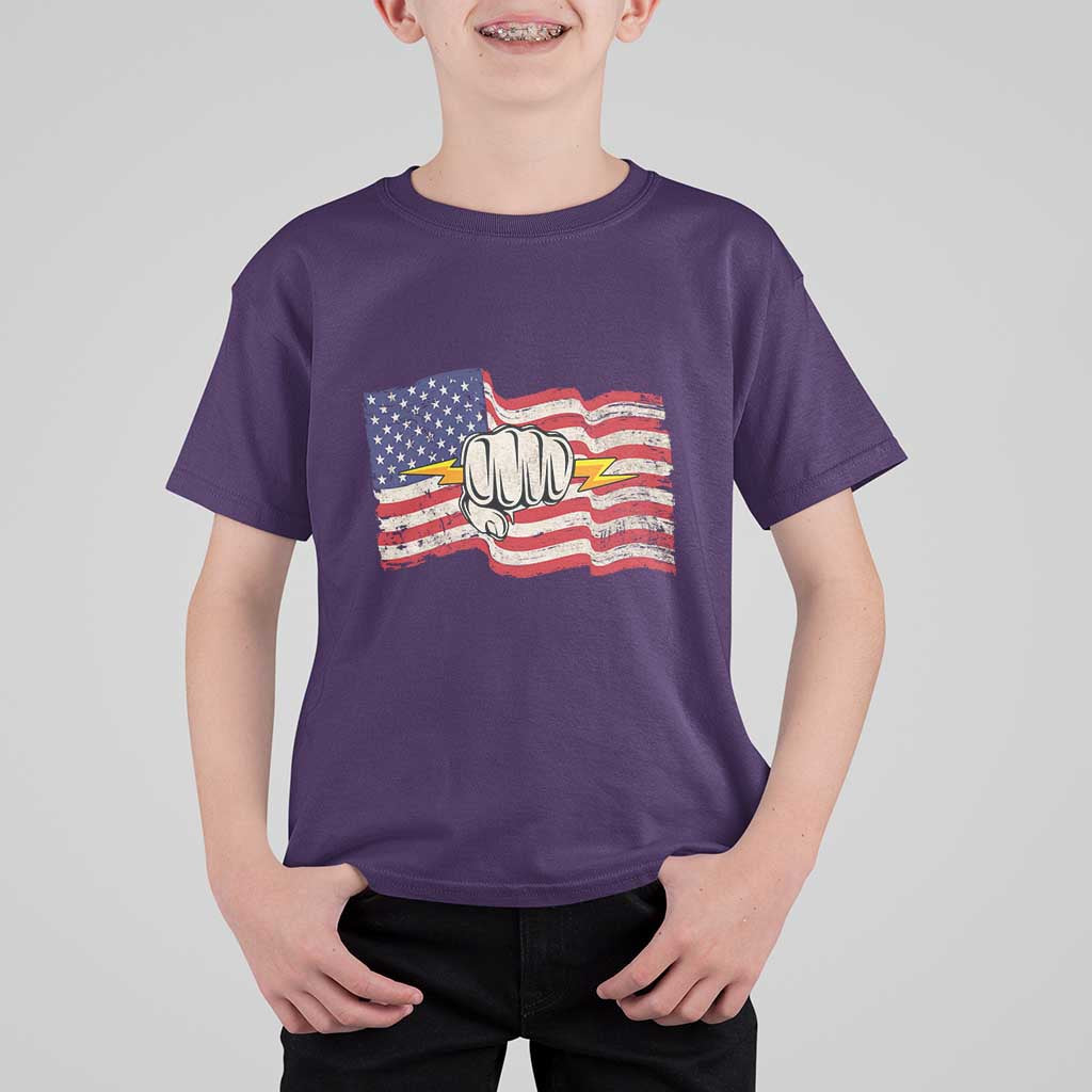 Electrician American Flag T Shirt For Kid Patriotic Electrical Worker - Wonder Print Shop