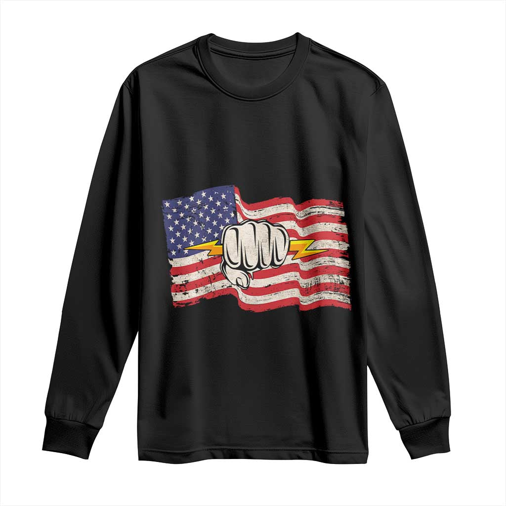 Electrician American Flag Long Sleeve Shirt Patriotic Electrical Worker - Wonder Print Shop