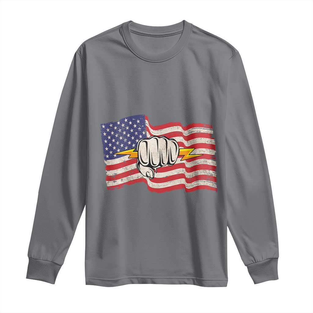 Electrician American Flag Long Sleeve Shirt Patriotic Electrical Worker - Wonder Print Shop