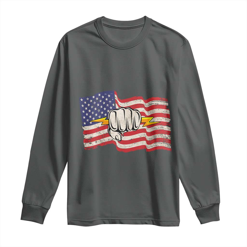 Electrician American Flag Long Sleeve Shirt Patriotic Electrical Worker - Wonder Print Shop