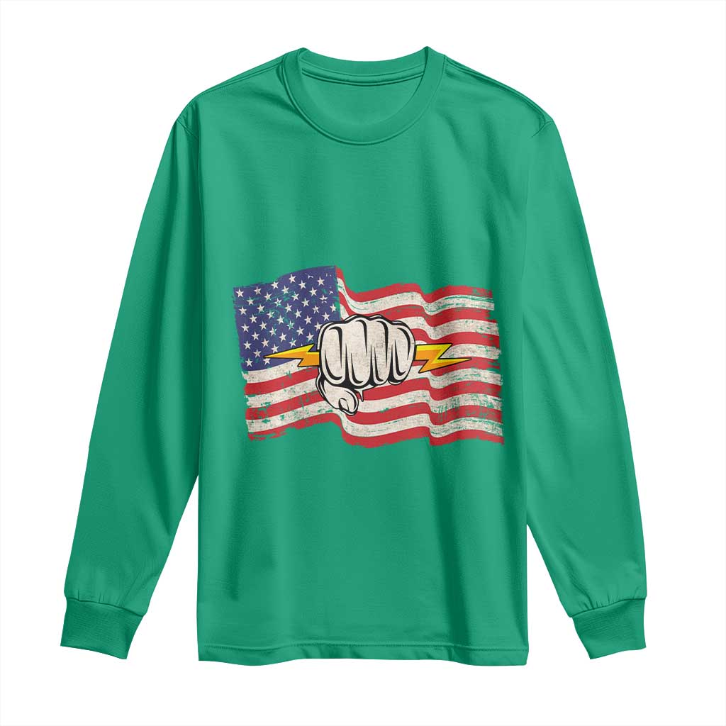 Electrician American Flag Long Sleeve Shirt Patriotic Electrical Worker - Wonder Print Shop