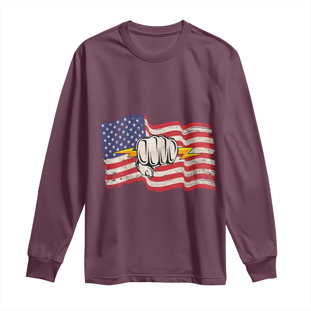 Electrician American Flag Long Sleeve Shirt Patriotic Electrical Worker - Wonder Print Shop