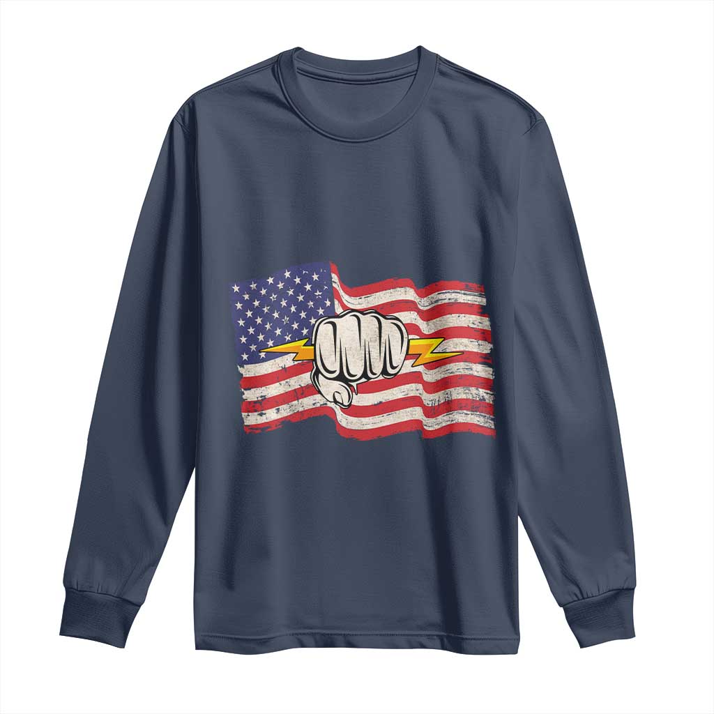 Electrician American Flag Long Sleeve Shirt Patriotic Electrical Worker - Wonder Print Shop