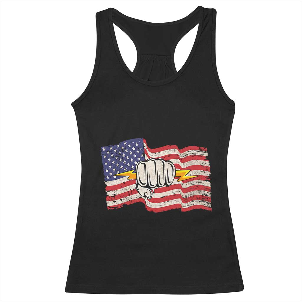 Electrician American Flag Racerback Tank Top Patriotic Electrical Worker - Wonder Print Shop