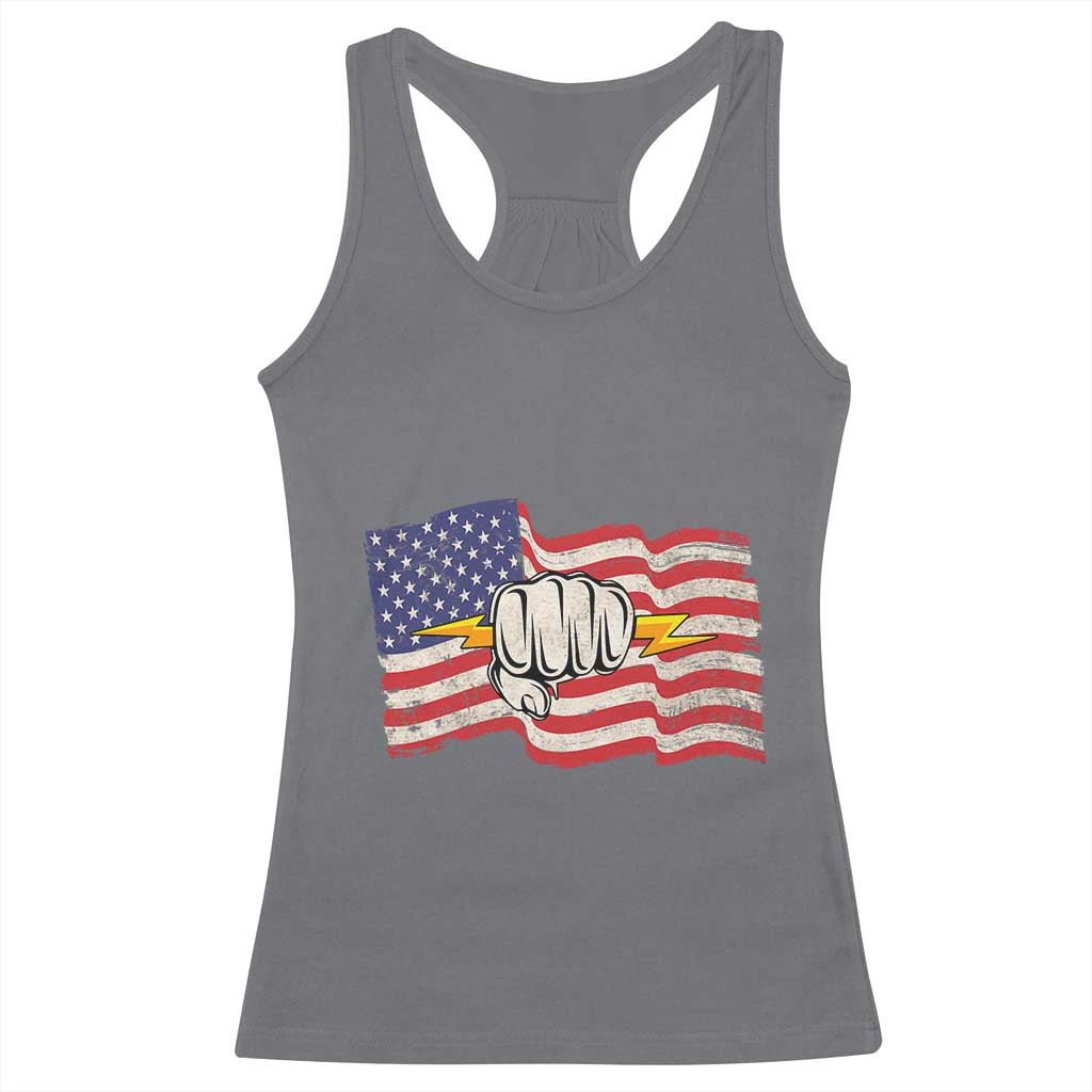 Electrician American Flag Racerback Tank Top Patriotic Electrical Worker - Wonder Print Shop
