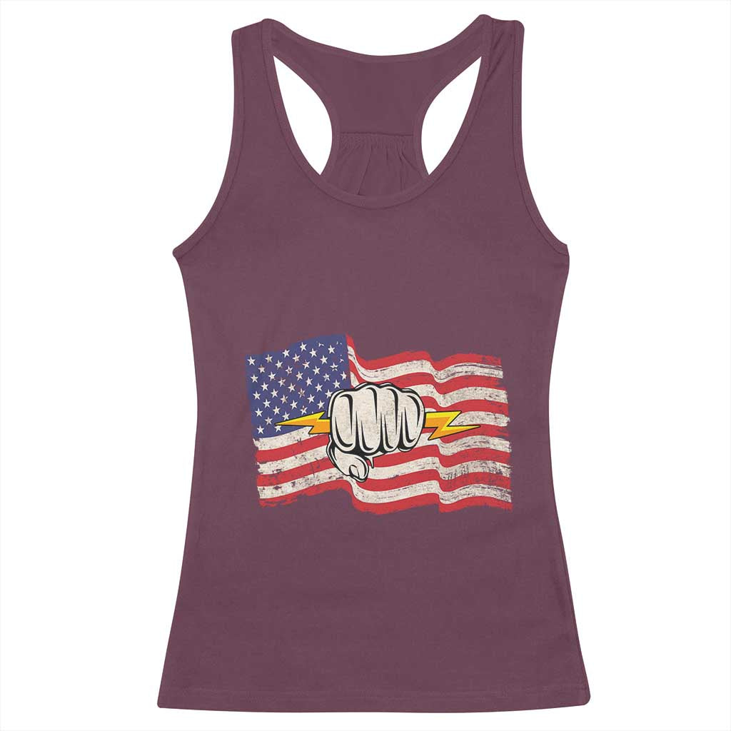 Electrician American Flag Racerback Tank Top Patriotic Electrical Worker - Wonder Print Shop