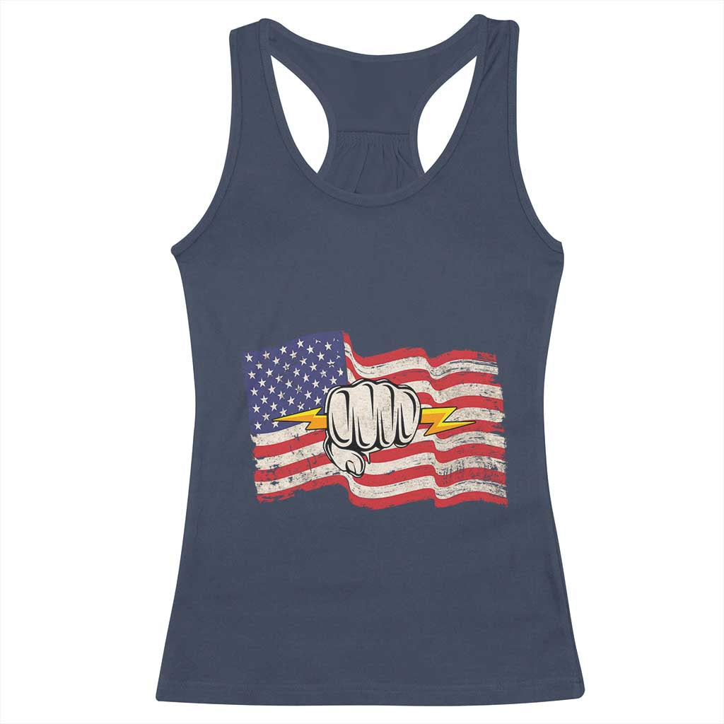 Electrician American Flag Racerback Tank Top Patriotic Electrical Worker - Wonder Print Shop