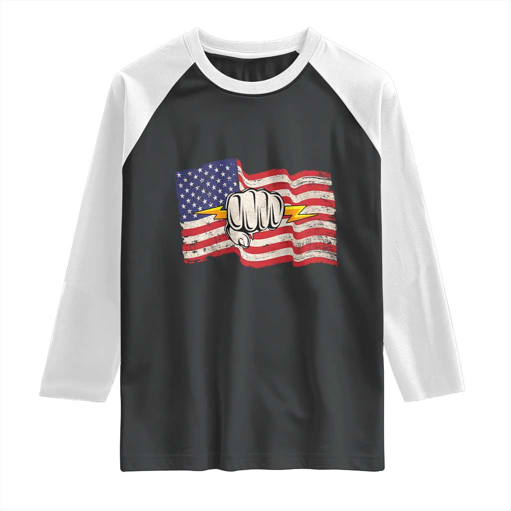 Electrician American Flag Raglan Shirt Patriotic Electrical Worker - Wonder Print Shop