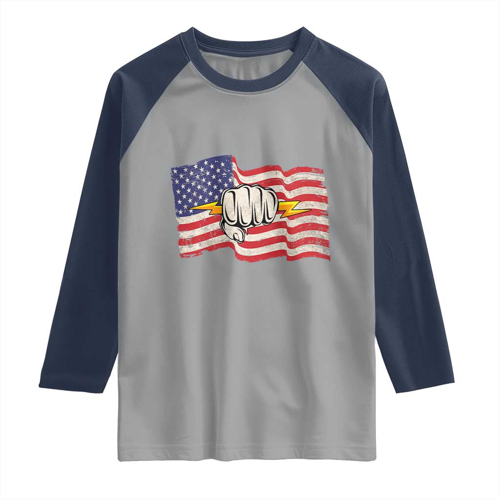 Electrician American Flag Raglan Shirt Patriotic Electrical Worker - Wonder Print Shop