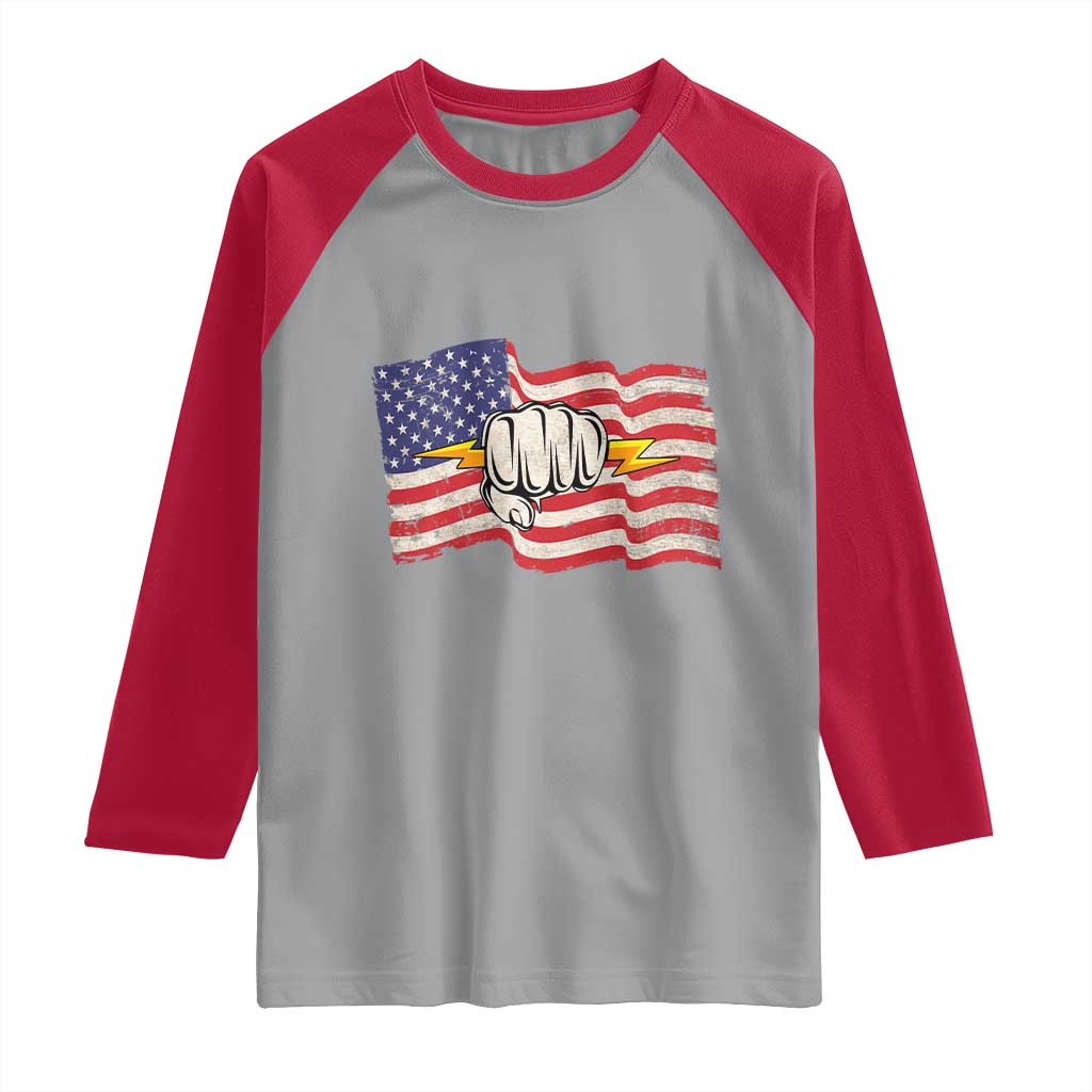 Electrician American Flag Raglan Shirt Patriotic Electrical Worker - Wonder Print Shop
