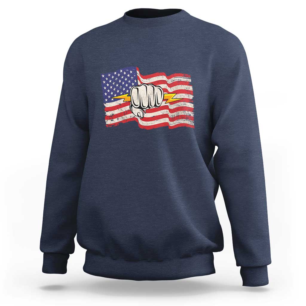 Electrician American Flag Sweatshirt Patriotic Electrical Worker - Wonder Print Shop