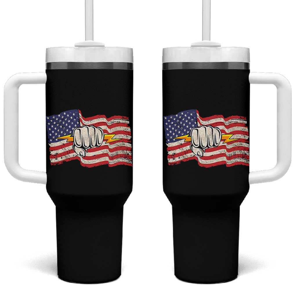 Electrician American Flag Tumbler With Handle Patriotic Electrical Worker