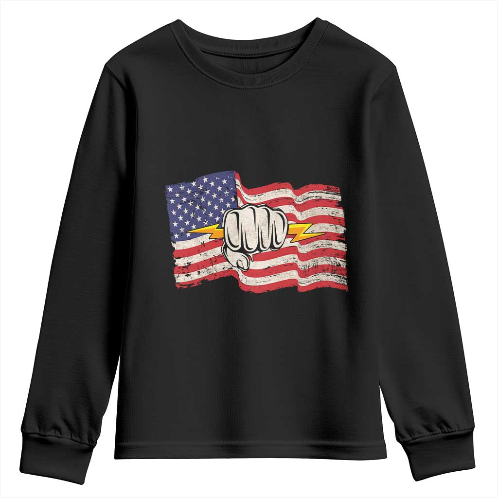 Electrician American Flag Youth Sweatshirt Patriotic Electrical Worker - Wonder Print Shop