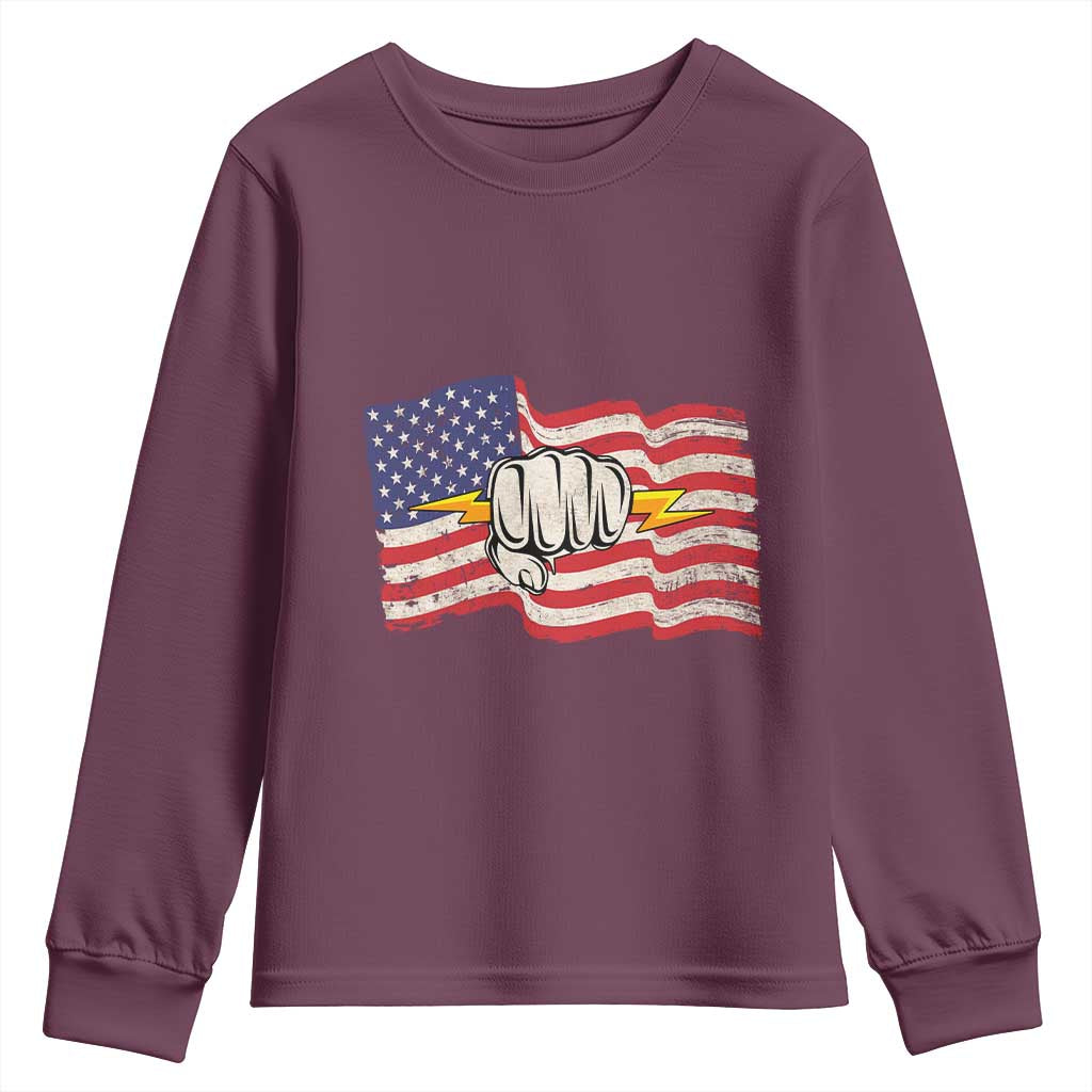 Electrician American Flag Youth Sweatshirt Patriotic Electrical Worker - Wonder Print Shop