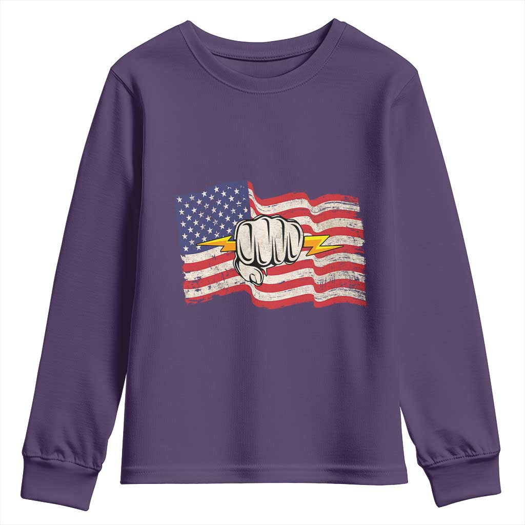 Electrician American Flag Youth Sweatshirt Patriotic Electrical Worker - Wonder Print Shop