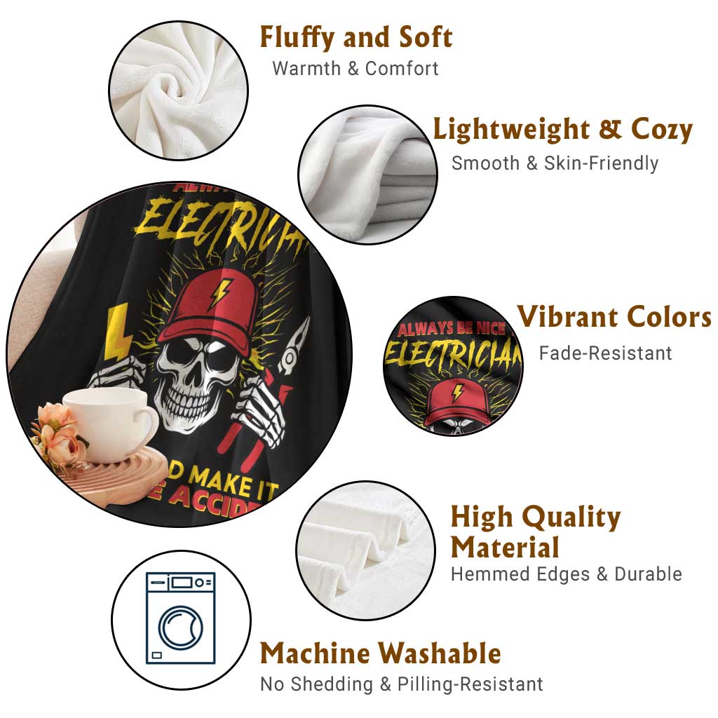 Funny Electrician Skull Throw Blanket Electrical Engineer Electricity Lineman - Wonder Print Shop