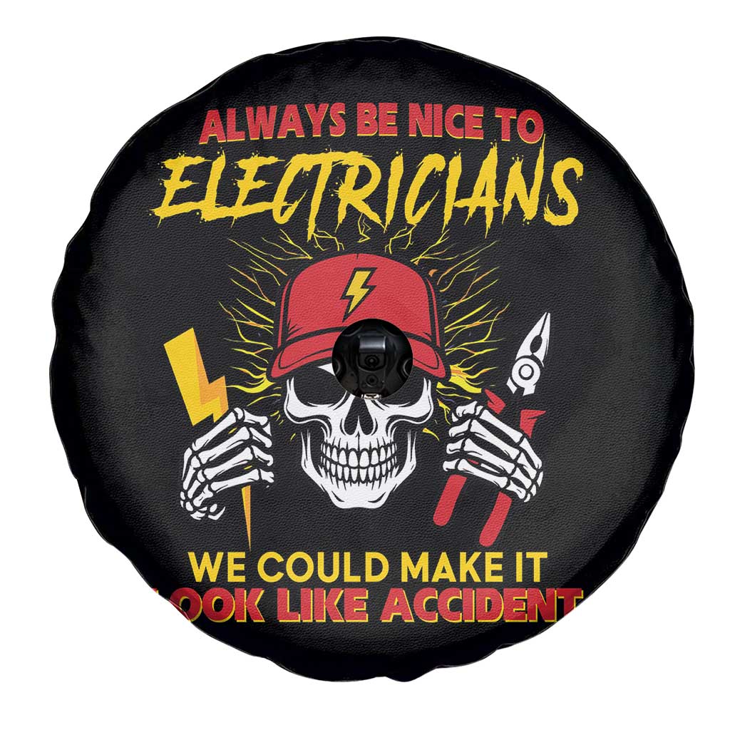 Funny Electrician Skull Spare Tire Cover Electrical Engineer Electricity Lineman - Wonder Print Shop