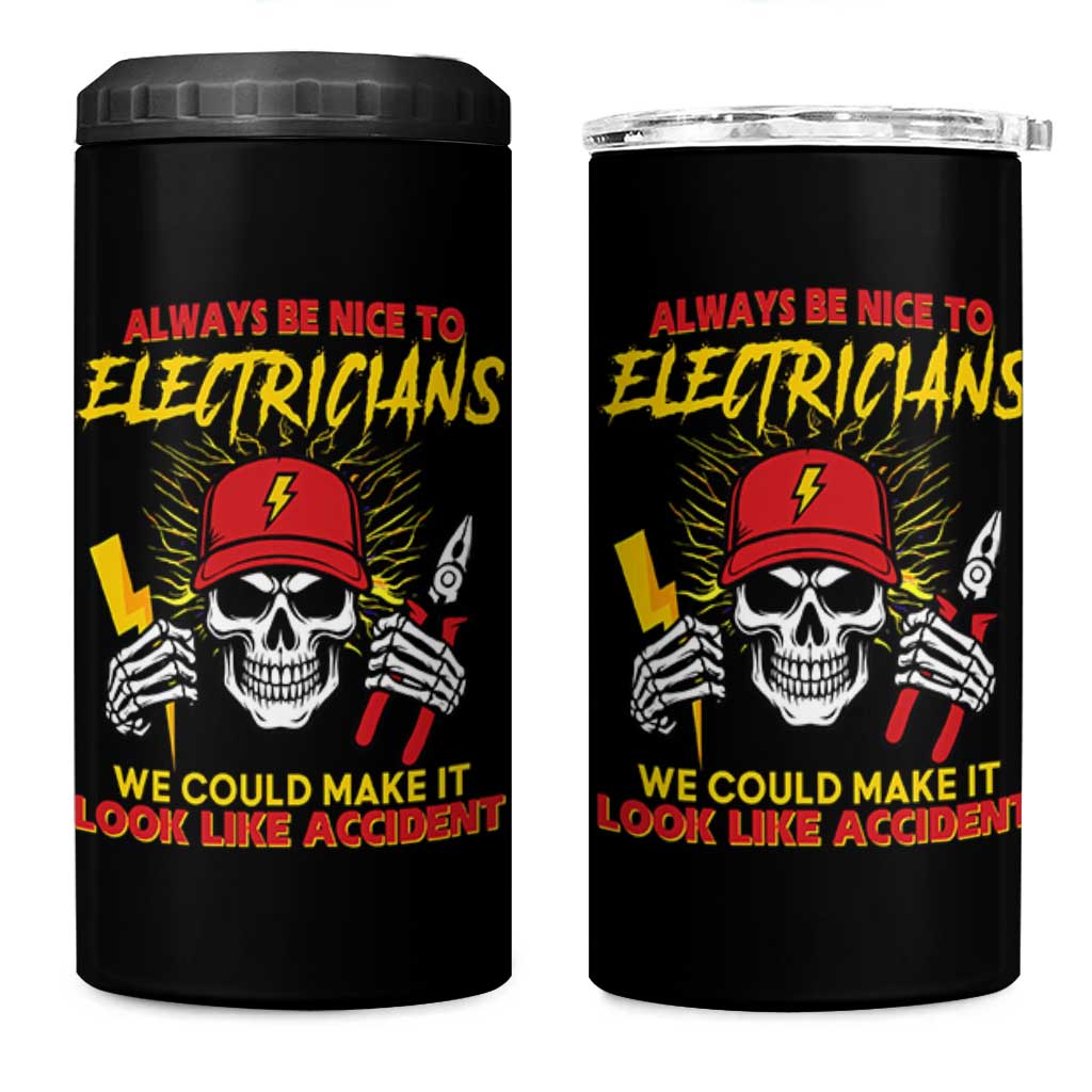 Funny Electrician Skull 4 in 1 Can Cooler Tumbler Electrical Engineer Electricity Lineman