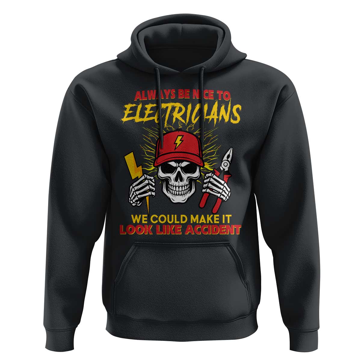 Funny Electrician Skull Hoodie Electrical Engineer Electricity Lineman - Wonder Print Shop