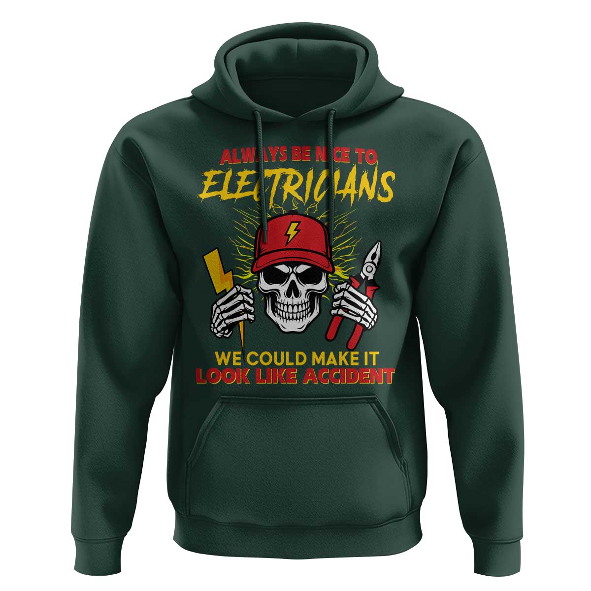 Funny Electrician Skull Hoodie Electrical Engineer Electricity Lineman - Wonder Print Shop