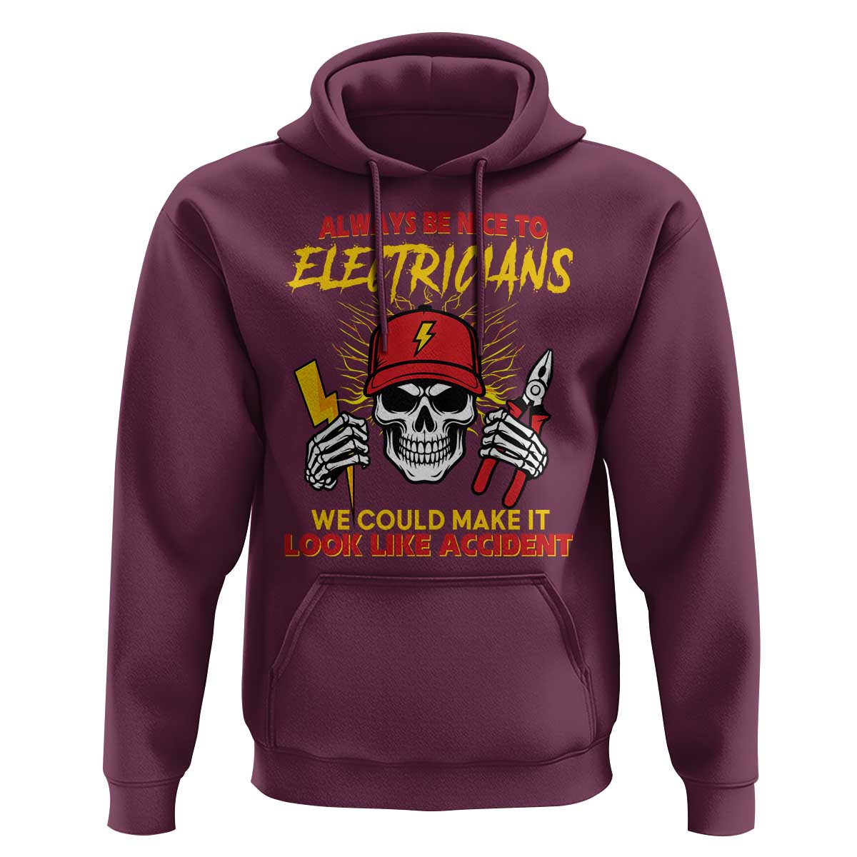 Funny Electrician Skull Hoodie Electrical Engineer Electricity Lineman - Wonder Print Shop