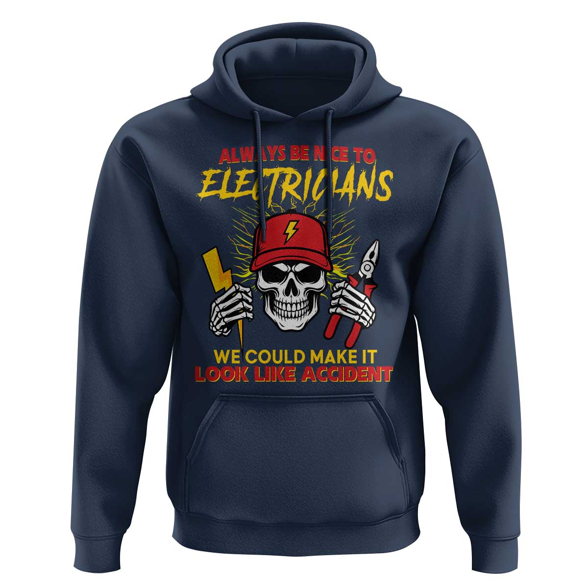 Funny Electrician Skull Hoodie Electrical Engineer Electricity Lineman - Wonder Print Shop