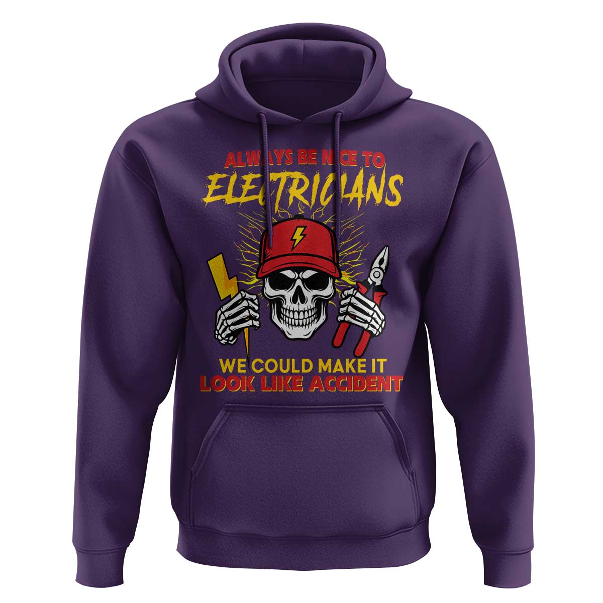 Funny Electrician Skull Hoodie Electrical Engineer Electricity Lineman - Wonder Print Shop