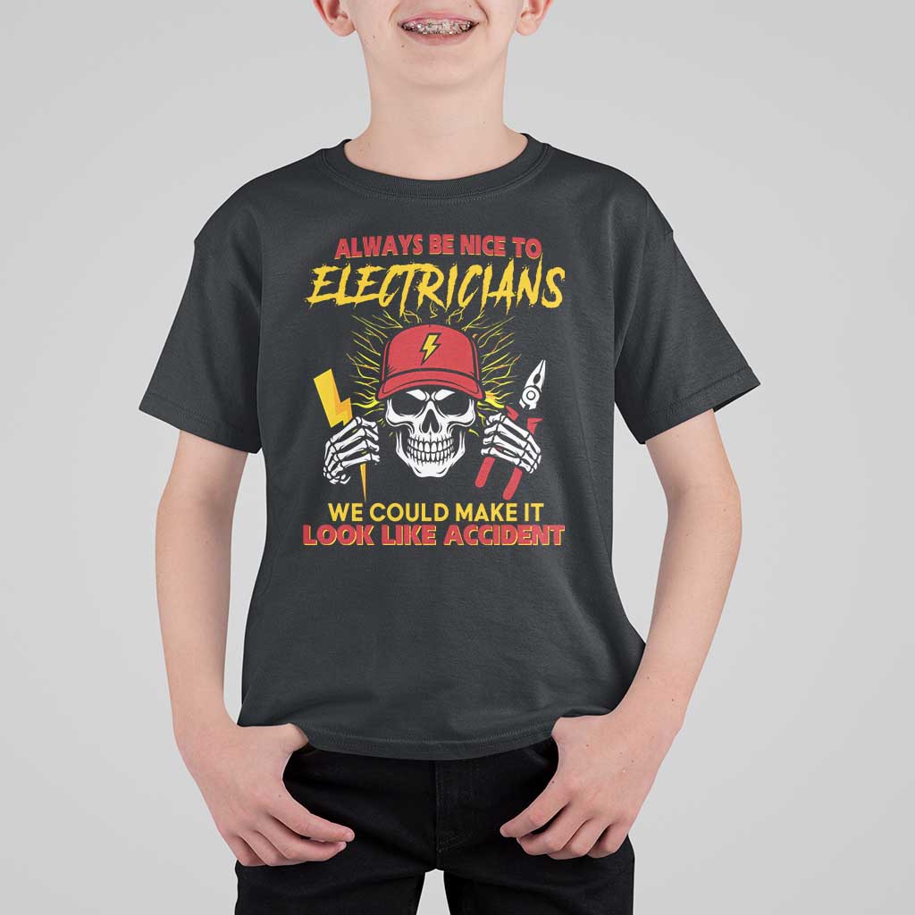 Funny Electrician Skull T Shirt For Kid Electrical Engineer Electricity Lineman - Wonder Print Shop