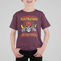 Funny Electrician Skull T Shirt For Kid Electrical Engineer Electricity Lineman - Wonder Print Shop