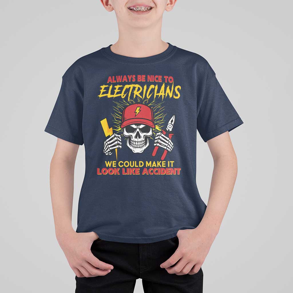 Funny Electrician Skull T Shirt For Kid Electrical Engineer Electricity Lineman - Wonder Print Shop