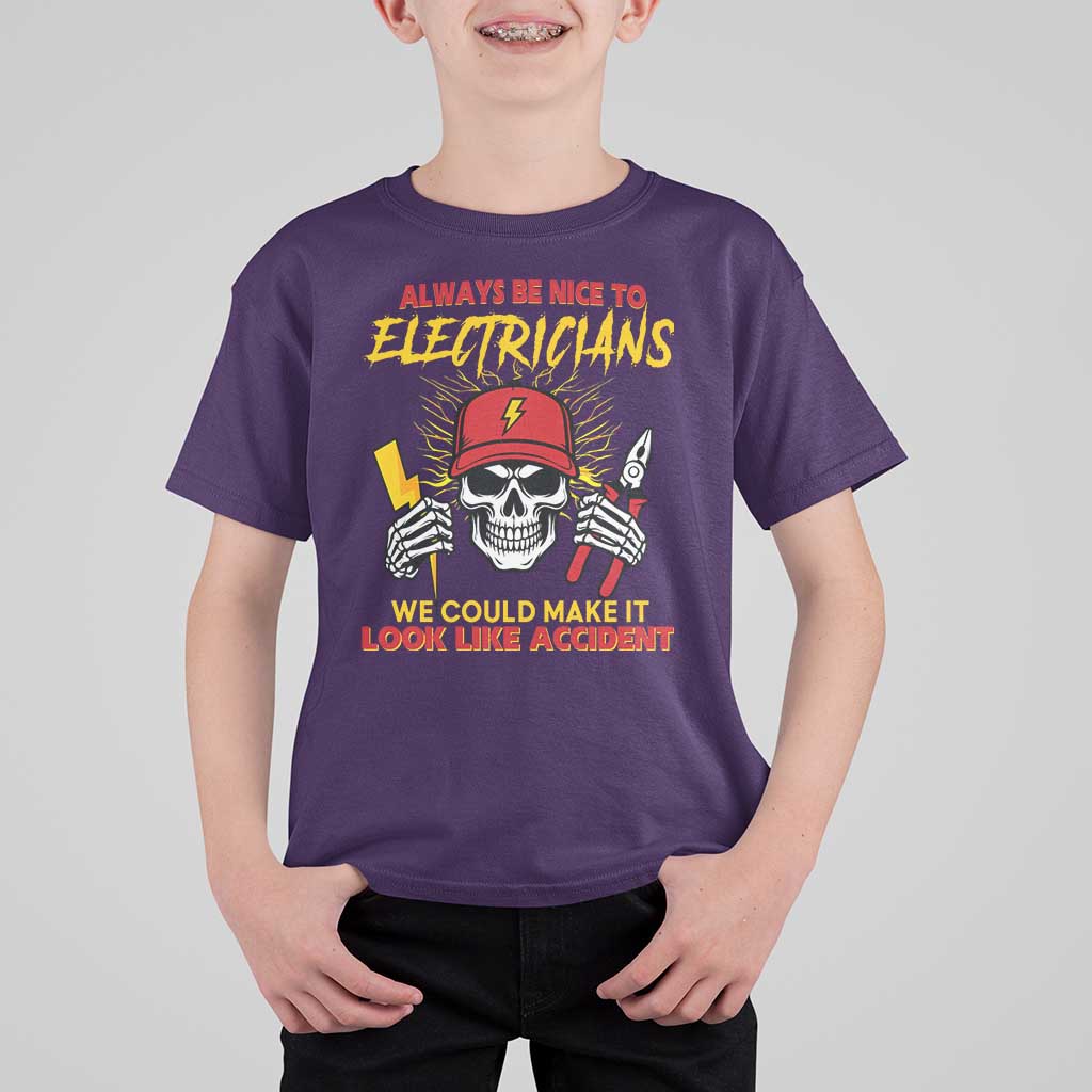 Funny Electrician Skull T Shirt For Kid Electrical Engineer Electricity Lineman - Wonder Print Shop
