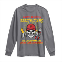 Funny Electrician Skull Long Sleeve Shirt Electrical Engineer Electricity Lineman - Wonder Print Shop